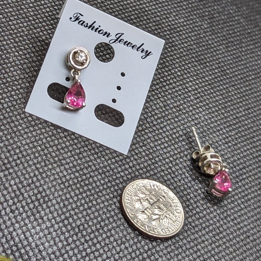 Hot pink Burmese Ruby earrings with white topaz in sterling silver
